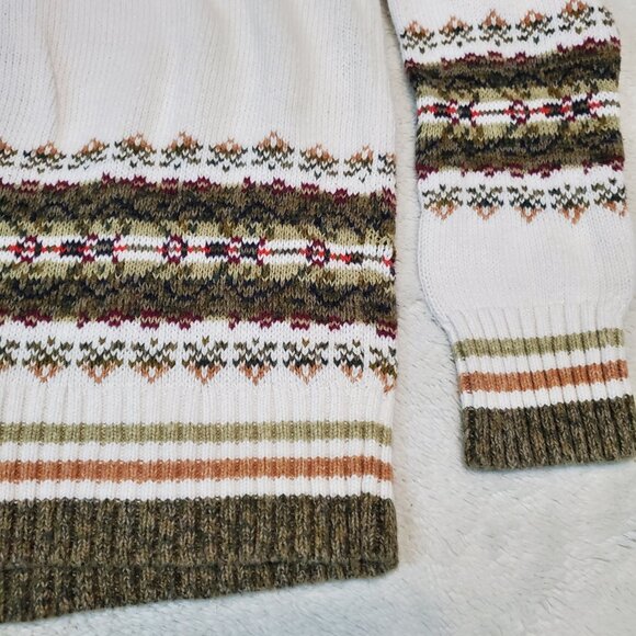 Tiara White Green Knit Fair Isle Cozy Everyday Fall Turtleneck Cardigan Women S - Picture 3 of 9